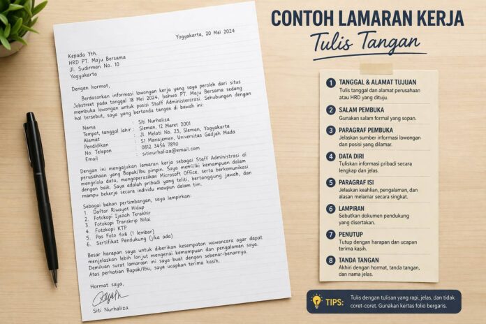 Contoh Lamaran Kerja Tulis Tangan