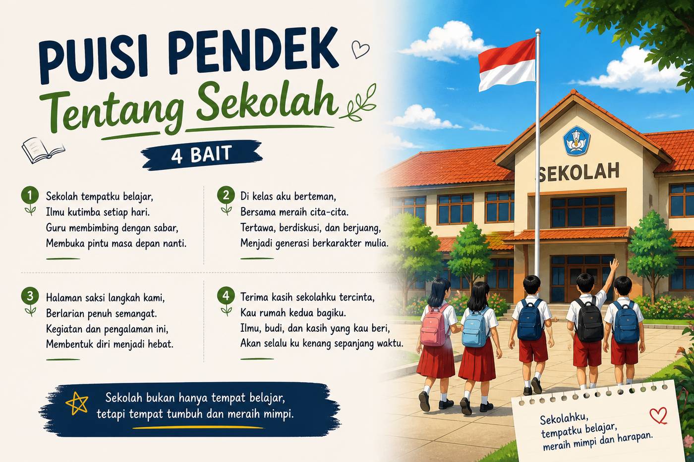 Puisi Pendek Tentang Sekolah 4 Bait Penuh Makna