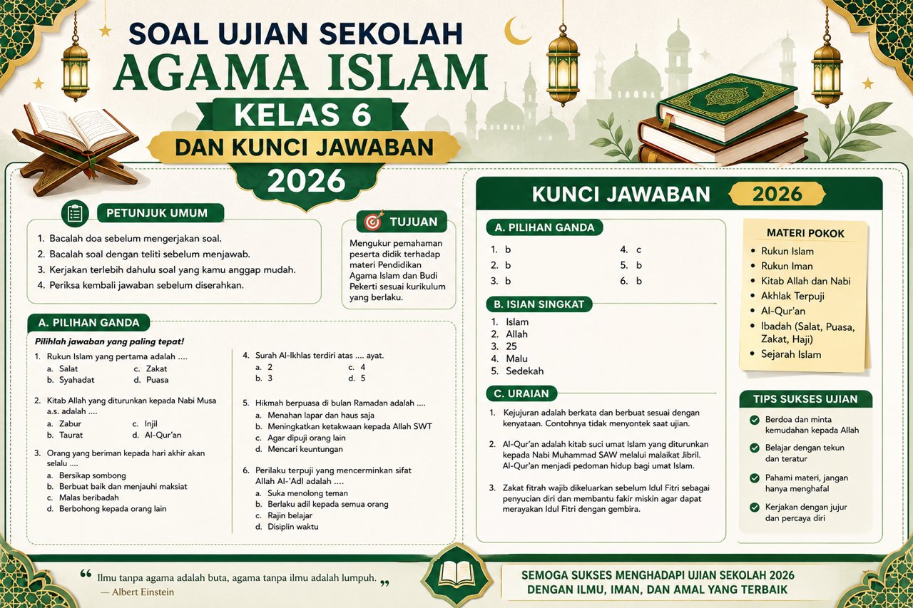 Soal Ujian Sekolah Agama Islam Kelas 6 Dan Kunci Jawaban