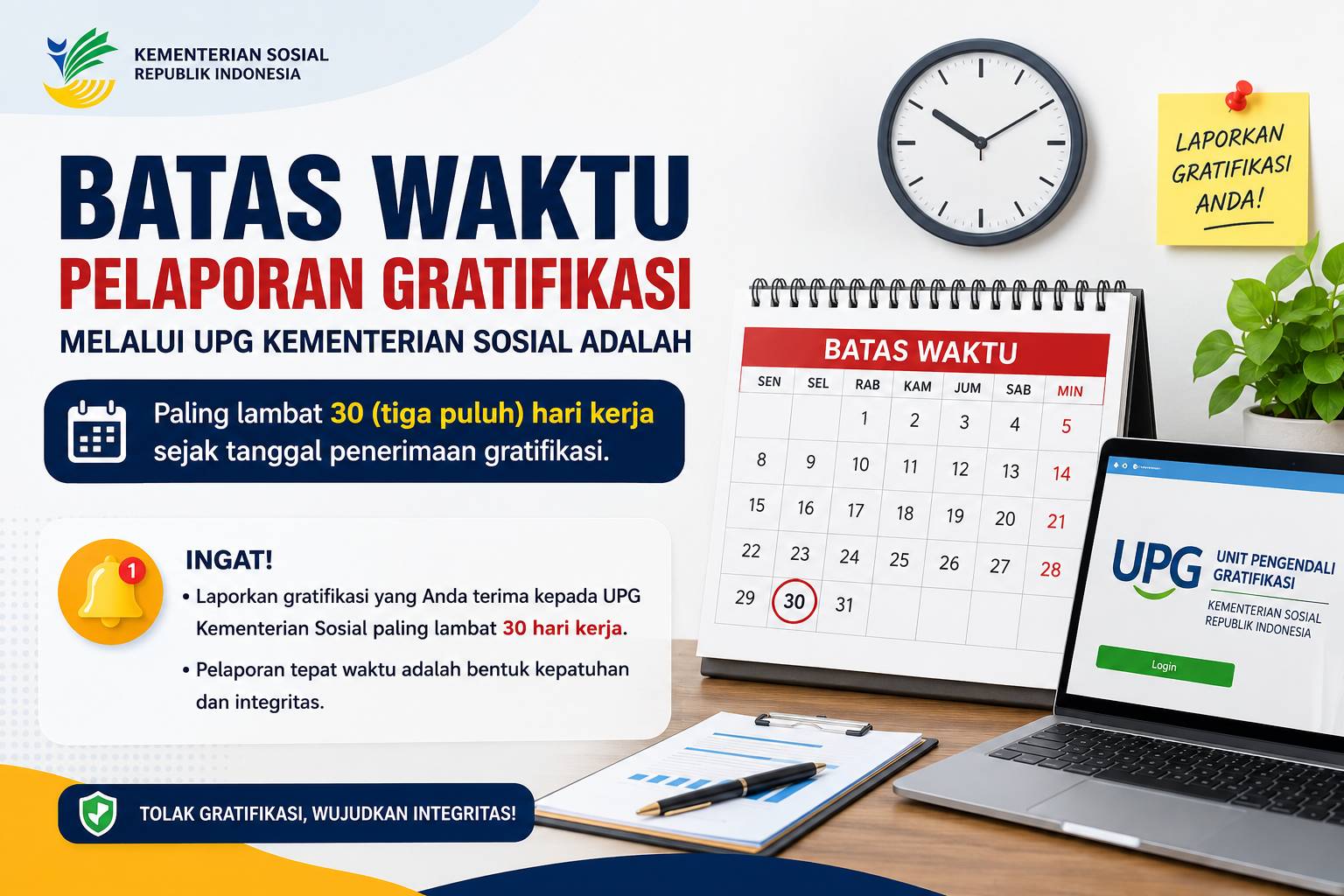 Batas Waktu Pelaporan Gratifikasi Melalui UPG Kementerian