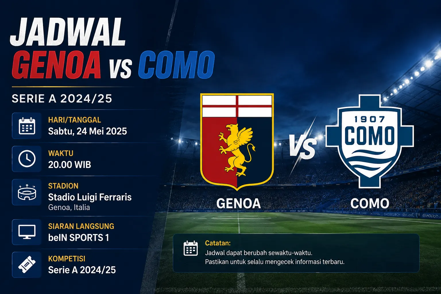 Jadwal Genoa vs Como
