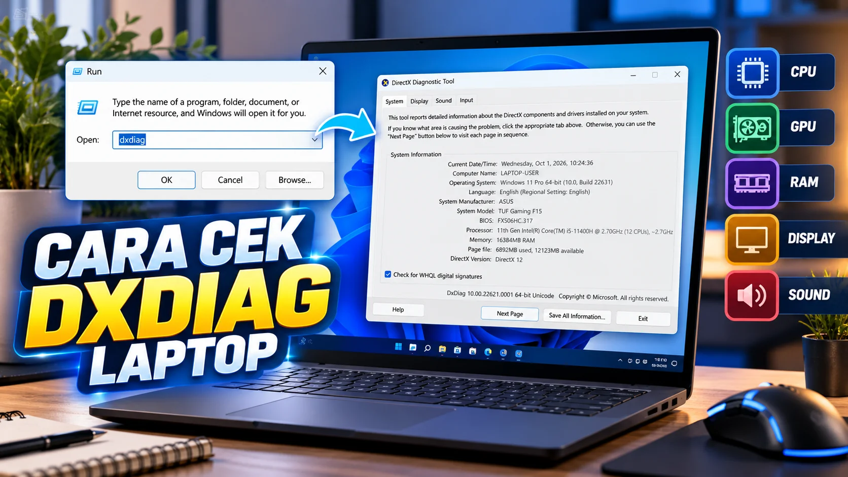 Cara Cek DXDIAG Laptop untuk Melihat Spek Lengkap